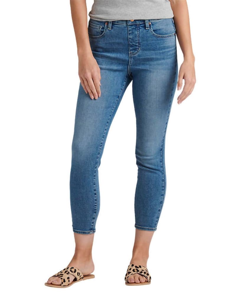 Front of a model wearing a size 14 High Rise Valentina Skinny Crop Jean In Boardwalk in Boardwalk by JAG. | dia_product_style_image_id:359433